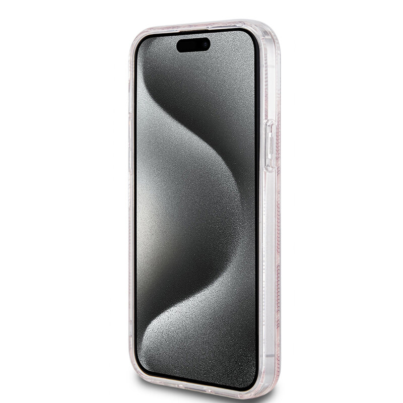 Husa iPhone 15 Plus originala Guess IML GCube MagSafe, roz, GUHMP15MHGCUSTGP