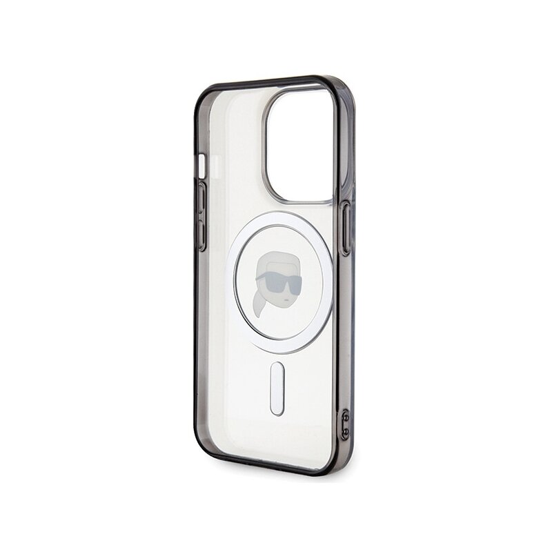 Husa iPhone 15 Pro Max Karl Lagerfeld IML MagSafe, Karl`s Head, transparenta, KLHMP15XHKHNOTK