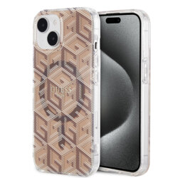 Husa iPhone 15 originala Guess IML GCube MagSafe, maro, GUHMP15SHGCUSTGW