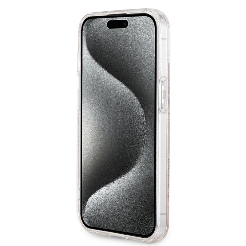Husa iPhone 15 originala Guess IML GCube MagSafe, maro, GUHMP15SHGCUSTGW