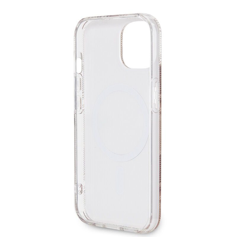 Husa iPhone 15 originala Guess IML GCube MagSafe, maro, GUHMP15SHGCUSTGW