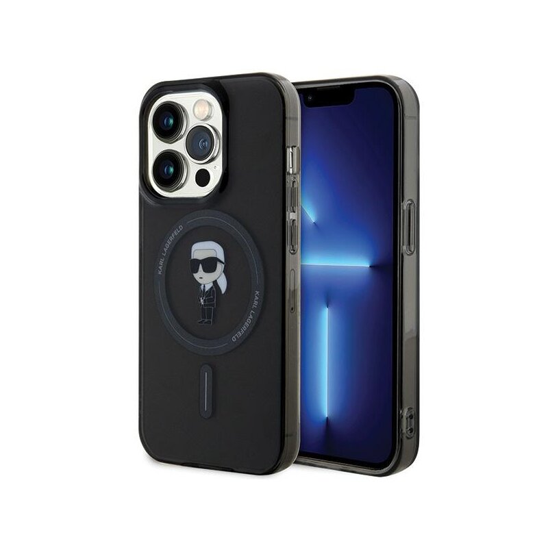 Husa iPhone 15 Pro Max Karl Lagerfeld IML MagSafe, Ikonik, negru, KLHMP15XHFCKNOK