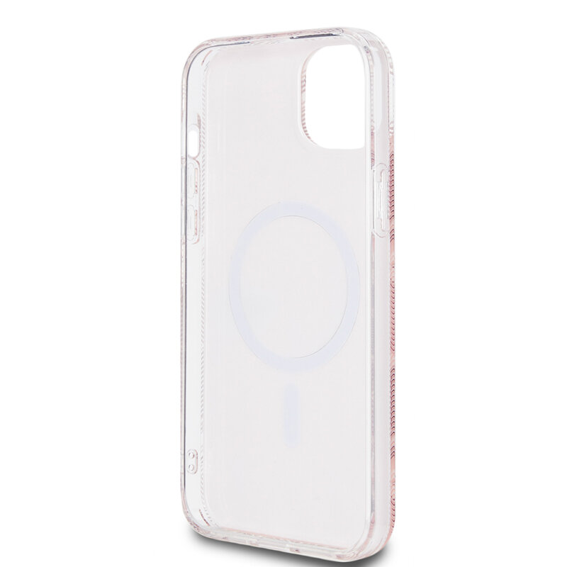 Husa iPhone 15 originala Guess IML GCube MagSafe, roz, GUHMP15SHGCUSTGP