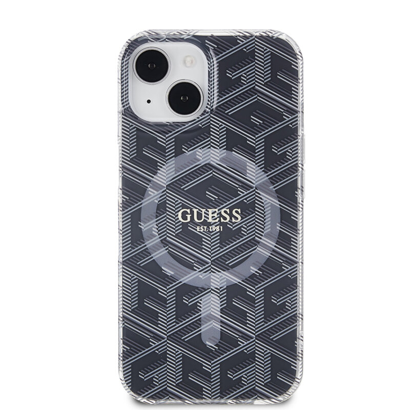 Husa iPhone 15 originala Guess IML GCube MagSafe, negru, GUHMP15SHGCUSTGK