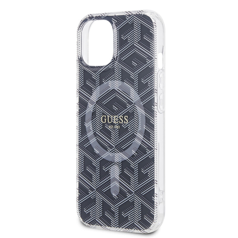 Husa iPhone 15 originala Guess IML GCube MagSafe, negru, GUHMP15SHGCUSTGK