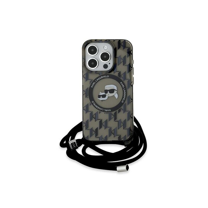 Husa iPhone 15 Pro Max Karl Lagerfeld IML Crossbody MagSafe, Mono Karl&Choupette Head, negru, KLHMP15XHCKCKLCK