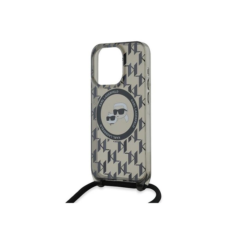 Husa iPhone 15 Pro Max Karl Lagerfeld IML Crossbody MagSafe, Mono Karl&Choupette Head, negru, KLHMP15XHCKCKLCK