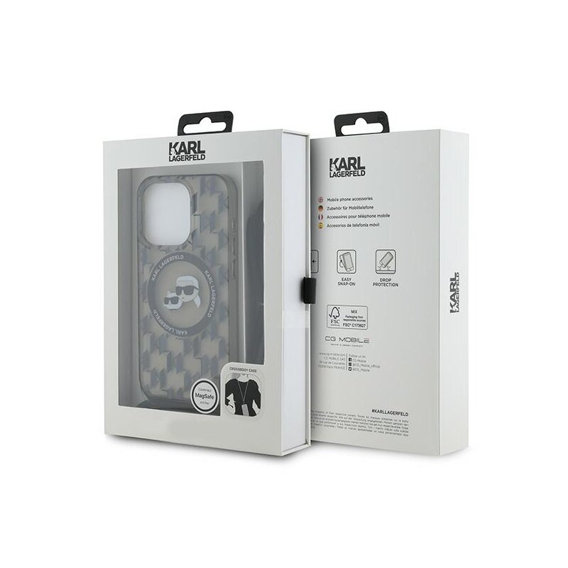 Husa iPhone 15 Pro Max Karl Lagerfeld IML Crossbody MagSafe, Mono Karl&Choupette Head, negru, KLHMP15XHCKCKLCK