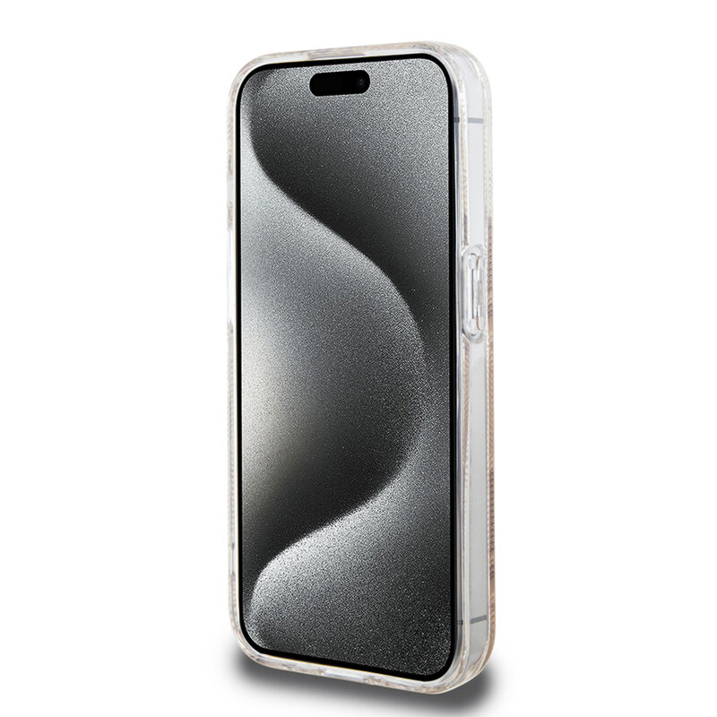 Husa iPhone 15 Pro originala Guess IML GCube MagSafe, maro, GUHMP15LHGCUSTGW
