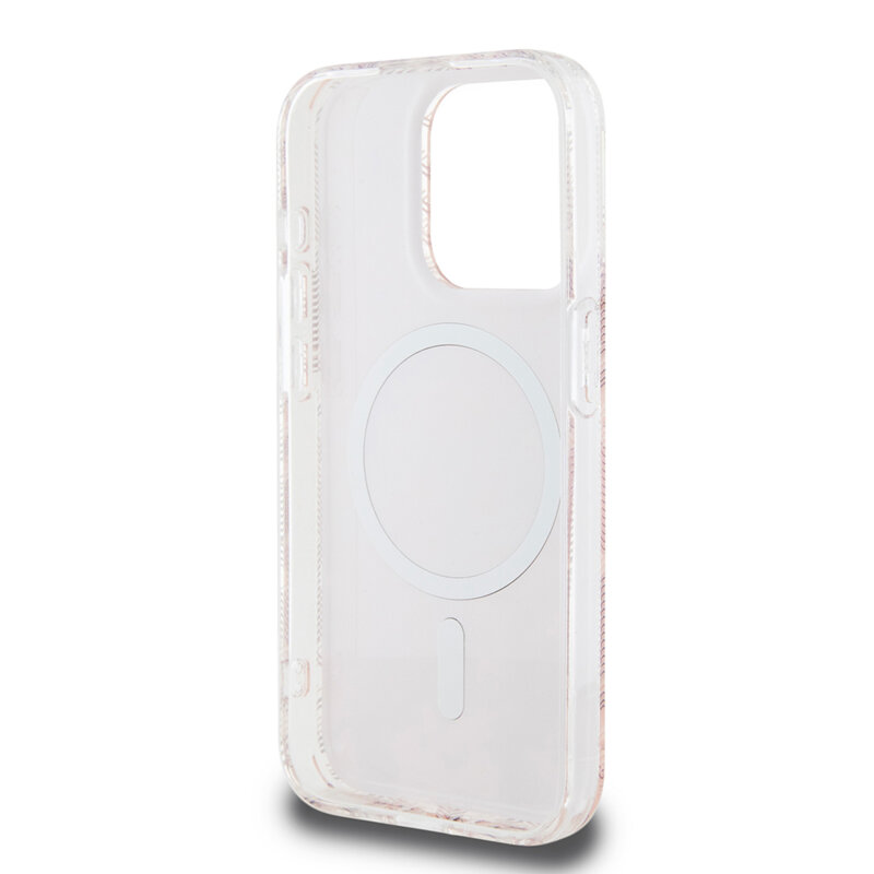 Husa iPhone 15 Pro originala Guess IML GCube MagSafe, roz, GUHMP15LHGCUSTGP