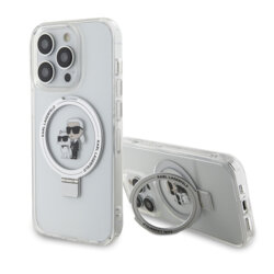 Husa iPhone 15 Pro Karl Lagerfeld Hardcase Ring Stand MagSafe, Karl&Choupette, alb, KLHMP15LHMRSKCH