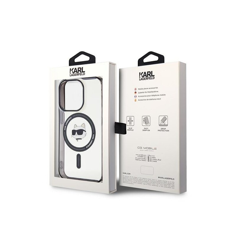 Husa iPhone 15 Pro Max Karl Lagerfeld IML MagSafe, Choupette`s Head, clear, KLHMP15XHCHNOTK