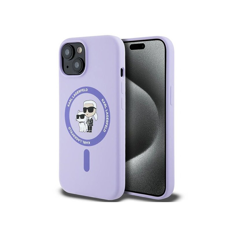 Husa Karl Lagerfeld iPhone 15 Silicone Ring MagSafe, Karl&Choupette Heads, mov, KLHMP15SSCMKCRHU
