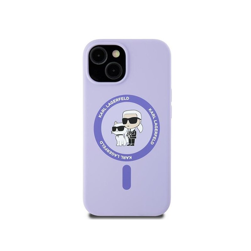 Husa Karl Lagerfeld iPhone 15 Silicone Ring MagSafe, Karl&Choupette Heads, mov, KLHMP15SSCMKCRHU