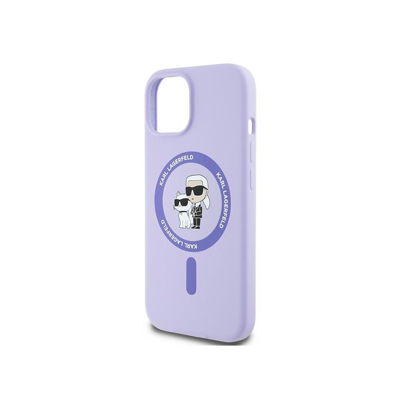 Husa Karl Lagerfeld iPhone 15 Silicone Ring MagSafe, Karl&Choupette Heads, mov, KLHMP15SSCMKCRHU