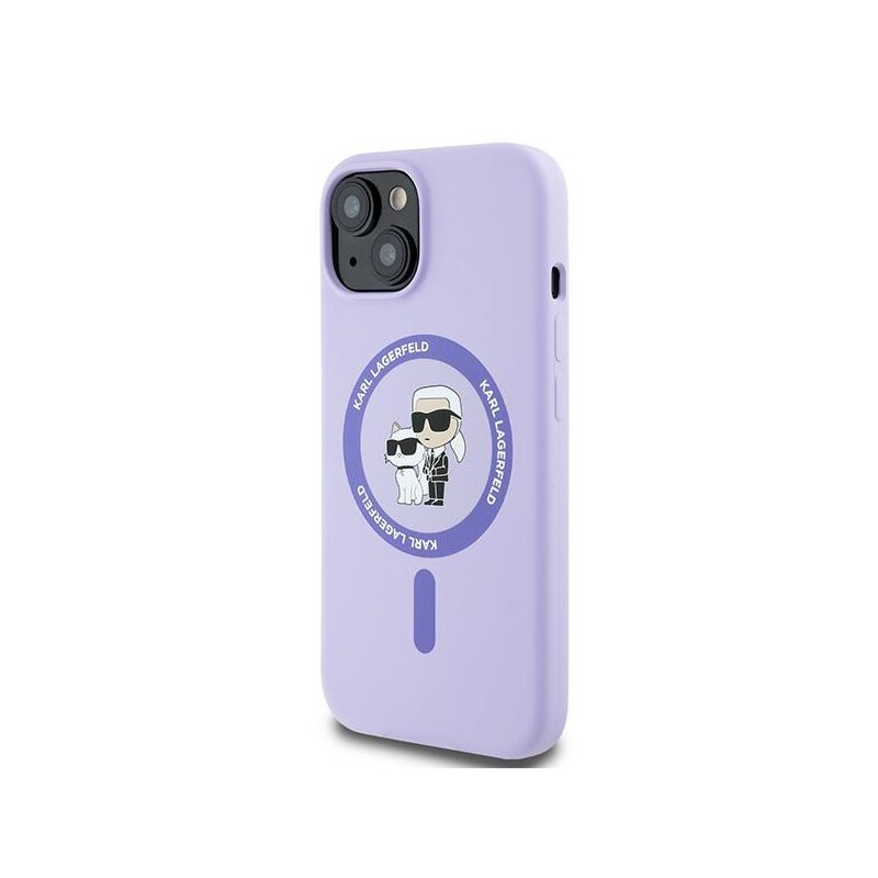 Husa Karl Lagerfeld iPhone 15 Silicone Ring MagSafe, Karl&Choupette Heads, mov, KLHMP15SSCMKCRHU