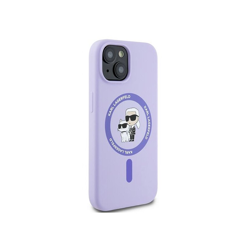 Husa Karl Lagerfeld iPhone 15 Silicone Ring MagSafe, Karl&Choupette Heads, mov, KLHMP15SSCMKCRHU