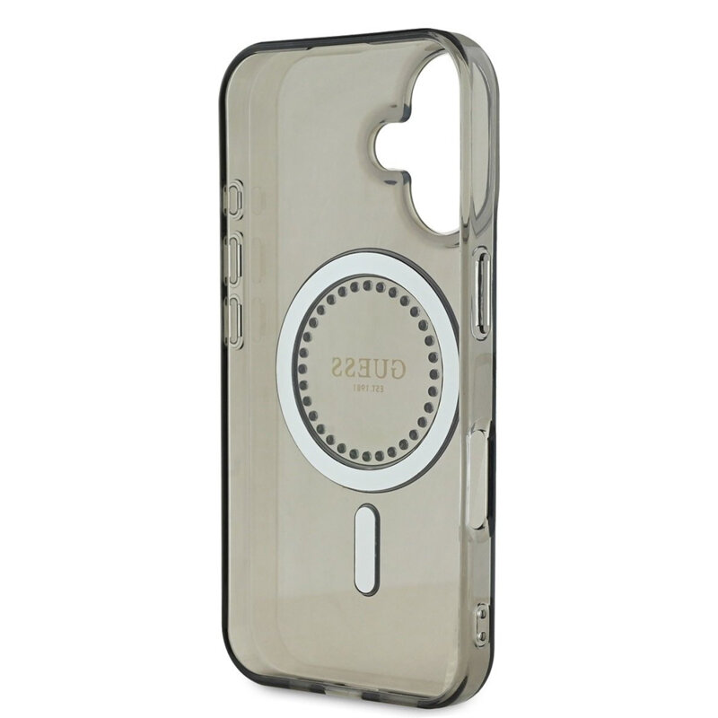 Husa iPhone 16 Plus originala Guess IML Rhinestones MagSafe, negru, GUHMP16MPFTDTEK