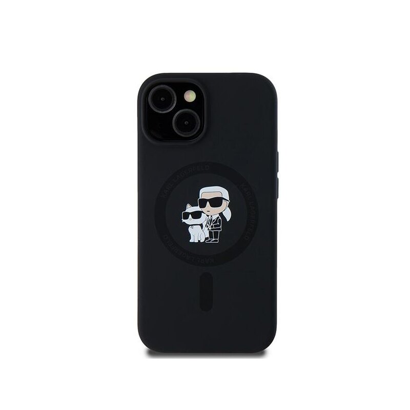 Husa Karl Lagerfeld iPhone 15 Silicone MagSafe, Karl&Choupette, negru, KLHMP15SSCMKCRHK