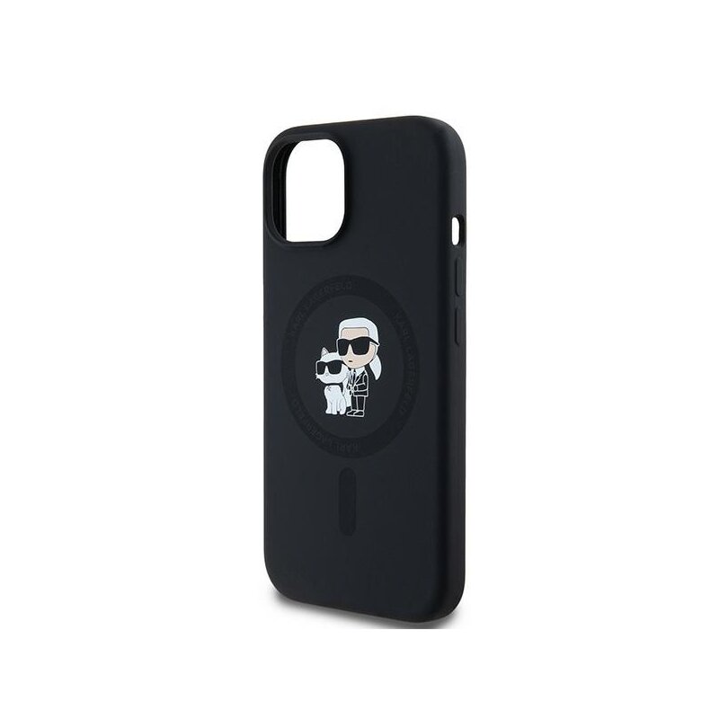 Husa Karl Lagerfeld iPhone 15 Silicone MagSafe, Karl&Choupette, negru, KLHMP15SSCMKCRHK