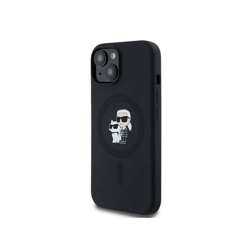Husa Karl Lagerfeld iPhone 15 Silicone MagSafe, Karl&Choupette, negru, KLHMP15SSCMKCRHK