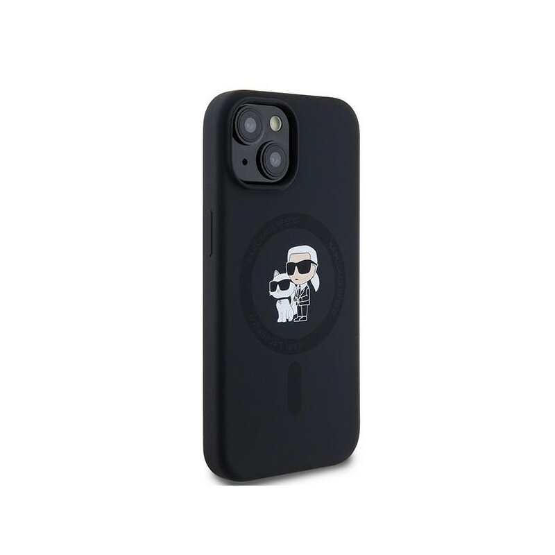Husa Karl Lagerfeld iPhone 15 Silicone MagSafe, Karl&Choupette, negru, KLHMP15SSCMKCRHK
