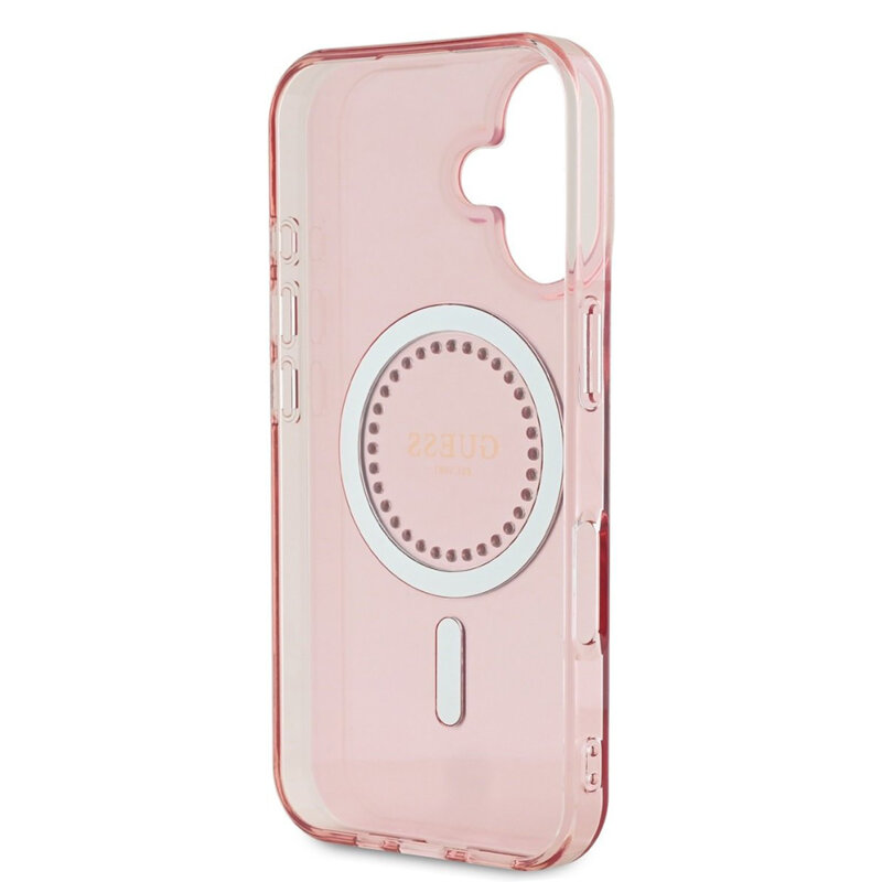 Husa iPhone 16 originala Guess IML Rhinestones MagSafe, roz, GUHMP16SPFTDTEP