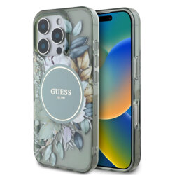 Husa iPhone 16 Pro originala Guess IML Flower & Tonal Circle MagSafe, verde, GUHMP16LHFWBDCEN