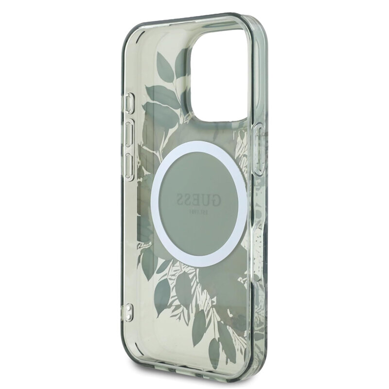 Husa iPhone 16 Pro originala Guess IML Flower & Tonal Circle MagSafe, verde, GUHMP16LHFWBDCEN