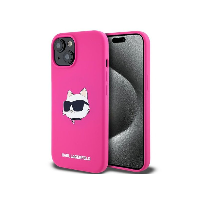 Husa Karl Lagerfeld iPhone 15 Silicone MagSafe, Choupette Head, fucsia, KLHMP15SSCHPPLF