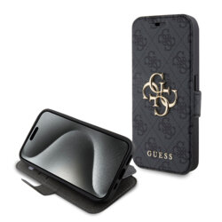 Husa tip carte iPhone 15 Pro Guess Book 4G, gri, GUBKP15L4GMGGR