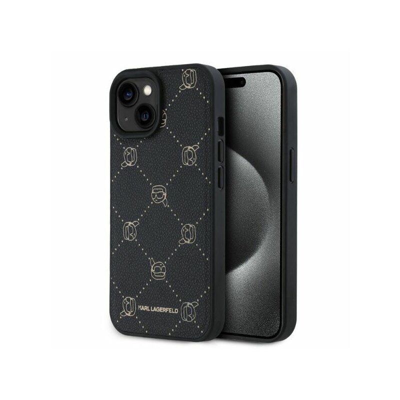 Husa iPhone 15 Karl Lagerfeld Leather MagSafe, Karl Head, negru, KLHMP15SPGKHPHK