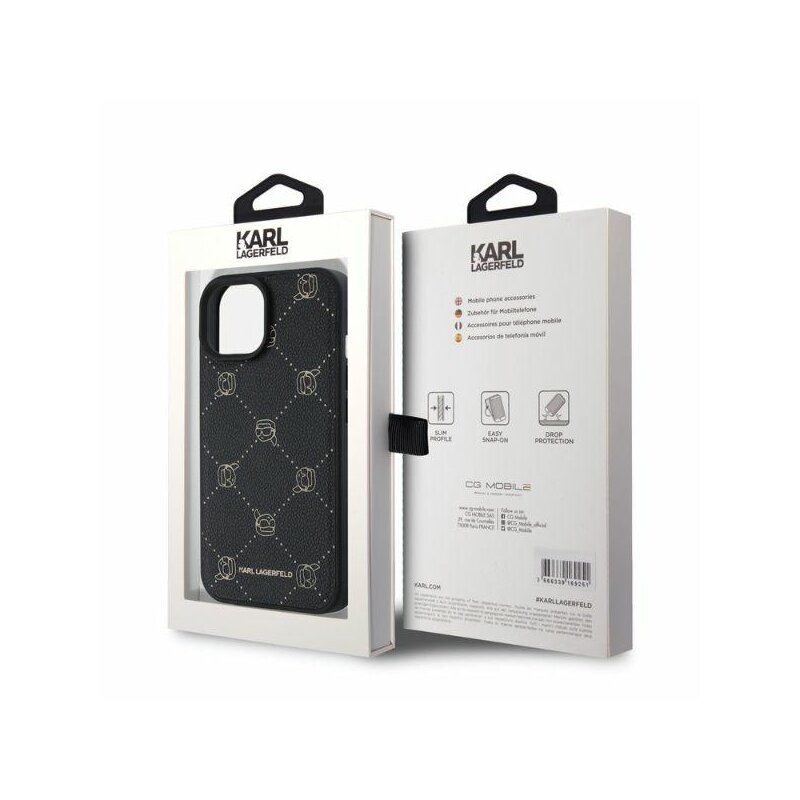 Husa iPhone 15 Karl Lagerfeld Leather MagSafe, Karl Head, negru, KLHMP15SPGKHPHK