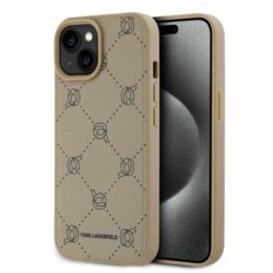 Husa iPhone 15 Karl Lagerfeld Leather MagSafe, Karl Head, bej, KLHMP15SPGKHPHE