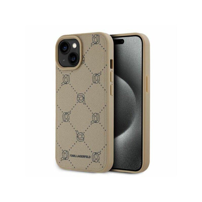 Husa iPhone 15 Karl Lagerfeld Leather MagSafe, Karl Head, bej, KLHMP15SPGKHPHE