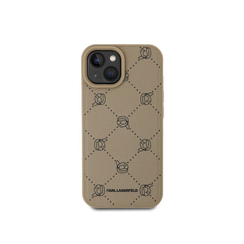 Husa iPhone 15 Karl Lagerfeld Leather MagSafe, Karl Head, bej, KLHMP15SPGKHPHE