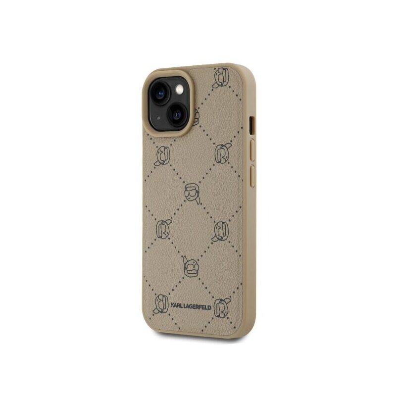 Husa iPhone 15 Karl Lagerfeld Leather MagSafe, Karl Head, bej, KLHMP15SPGKHPHE