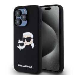 Husa Karl Lagerfeld iPhone 15 Pro Silicone MagSafe, Karl&Choupette Head, negru, KLHMP15LSKCHPPLK