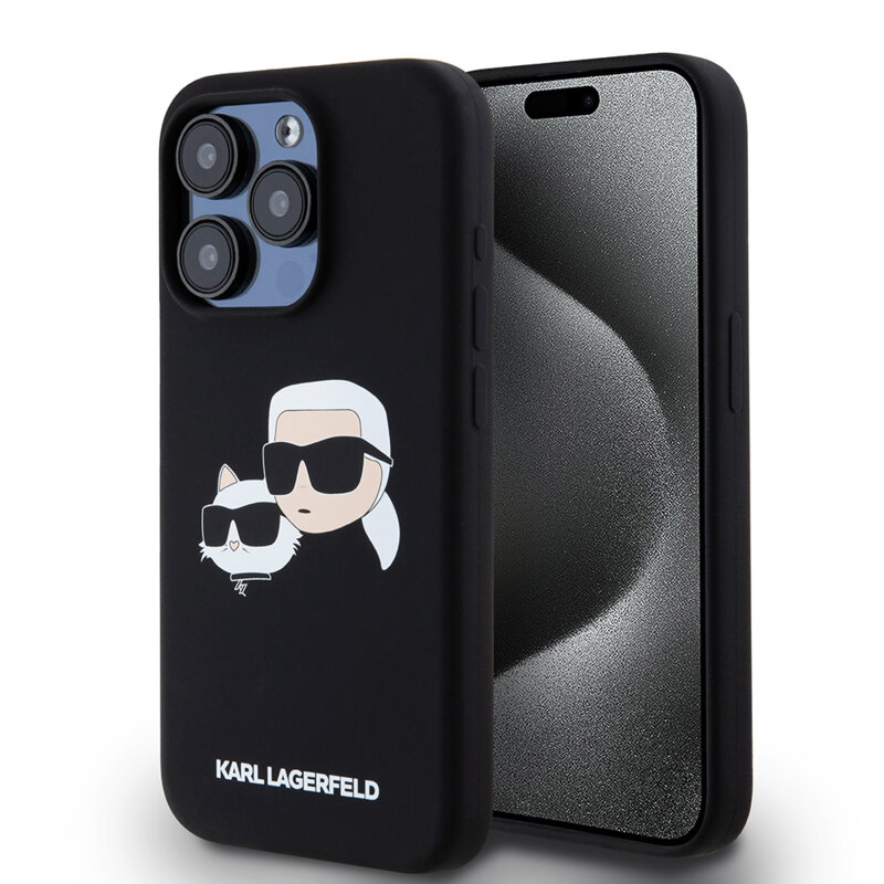 Husa Karl Lagerfeld iPhone 15 Pro Silicone MagSafe, Karl&Choupette Head, negru, KLHMP15LSKCHPPLK