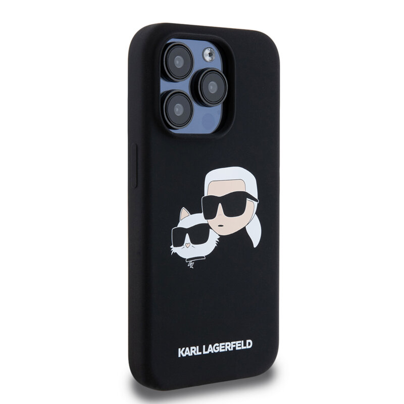 Husa Karl Lagerfeld iPhone 15 Pro Silicone MagSafe, Karl&Choupette Head, negru, KLHMP15LSKCHPPLK