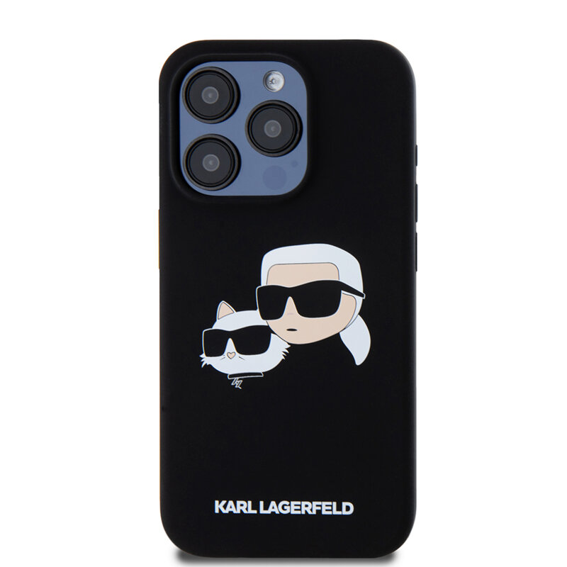 Husa Karl Lagerfeld iPhone 15 Pro Silicone MagSafe, Karl&Choupette Head, negru, KLHMP15LSKCHPPLK