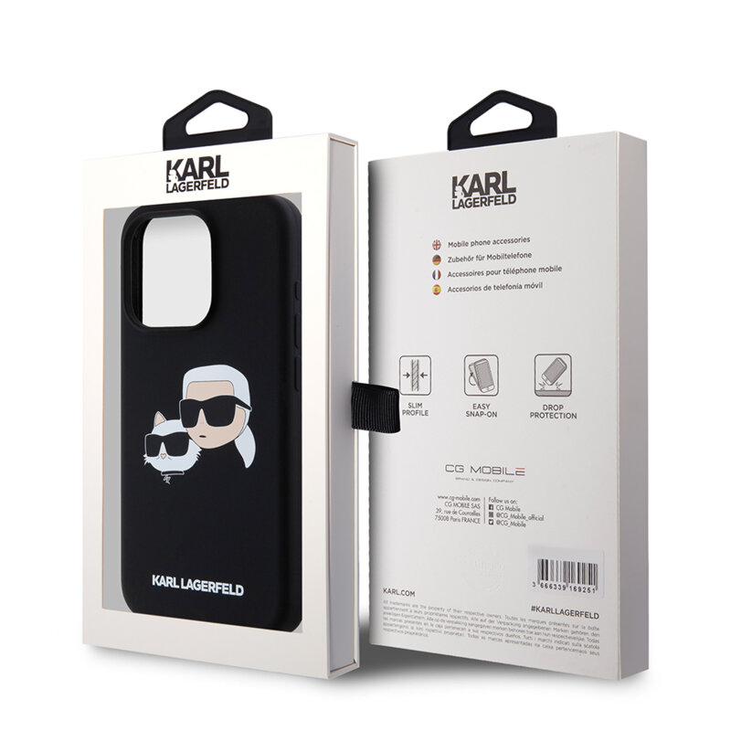 Husa Karl Lagerfeld iPhone 15 Pro Silicone MagSafe, Karl&Choupette Head, negru, KLHMP15LSKCHPPLK