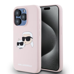 Husa Karl Lagerfeld iPhone 15 Pro Silicone MagSafe, Karl&Choupette Head, roz, KLHMP15LSKCHPPLP