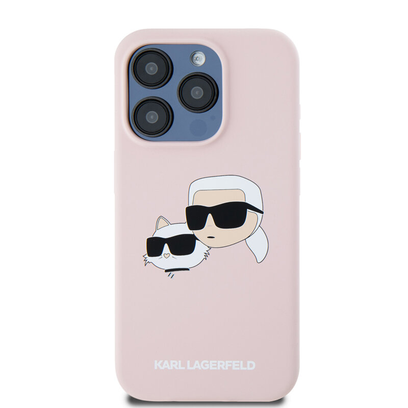 Husa Karl Lagerfeld iPhone 15 Pro Silicone MagSafe, Karl&Choupette Head, roz, KLHMP15LSKCHPPLP