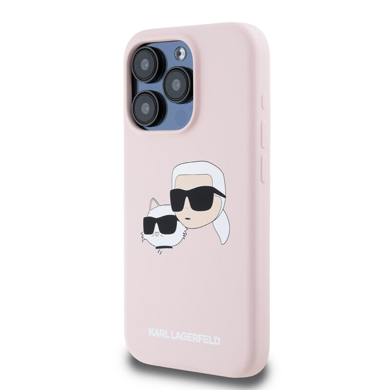 Husa Karl Lagerfeld iPhone 15 Pro Silicone MagSafe, Karl&Choupette Head, roz, KLHMP15LSKCHPPLP