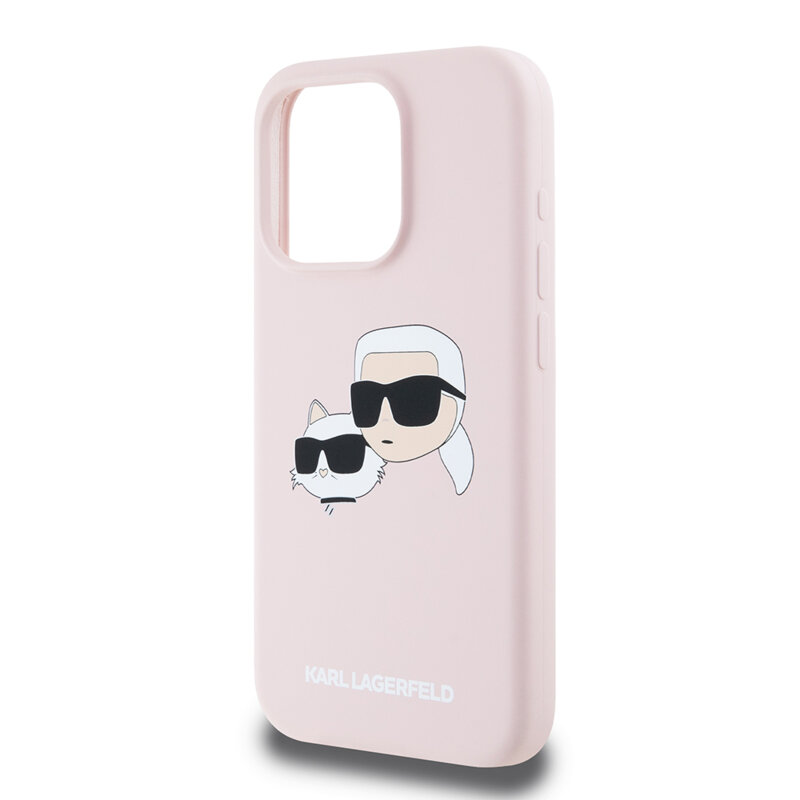 Husa Karl Lagerfeld iPhone 15 Pro Silicone MagSafe, Karl&Choupette Head, roz, KLHMP15LSKCHPPLP