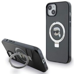 Husa iPhone 15 Karl Lagerfeld Hardcase Ring Stand MagSafe, Karl Head, negru, KLHMP15SHMRSKHK