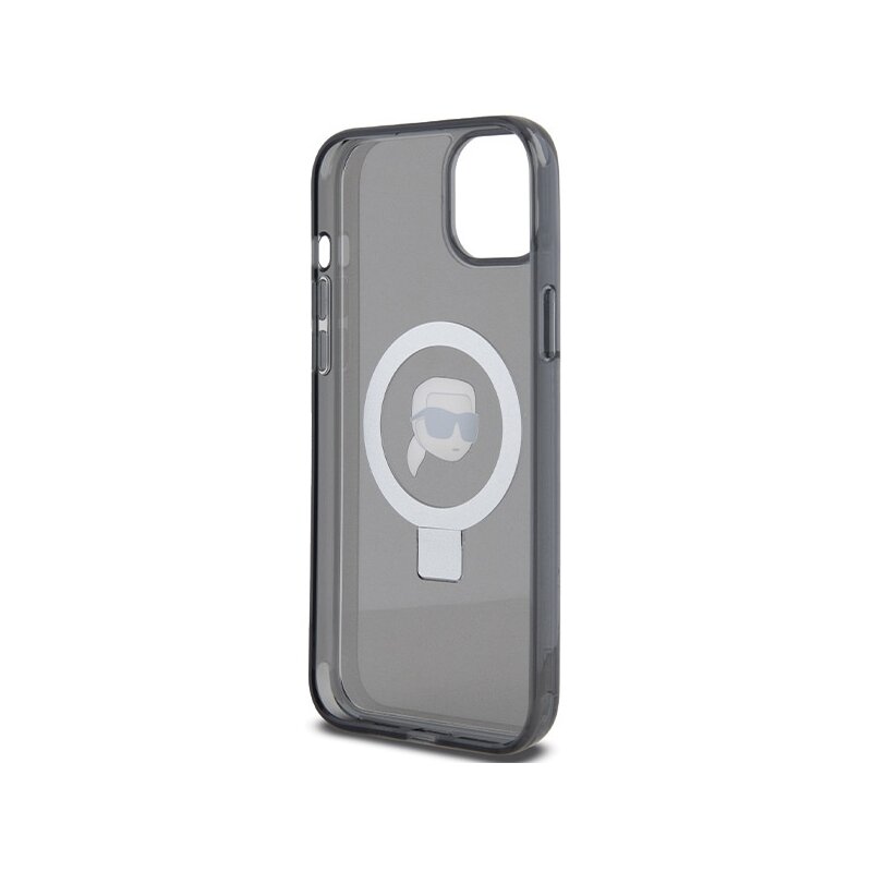 Husa iPhone 15 Karl Lagerfeld Hardcase Ring Stand MagSafe, Karl Head, negru, KLHMP15SHMRSKHK