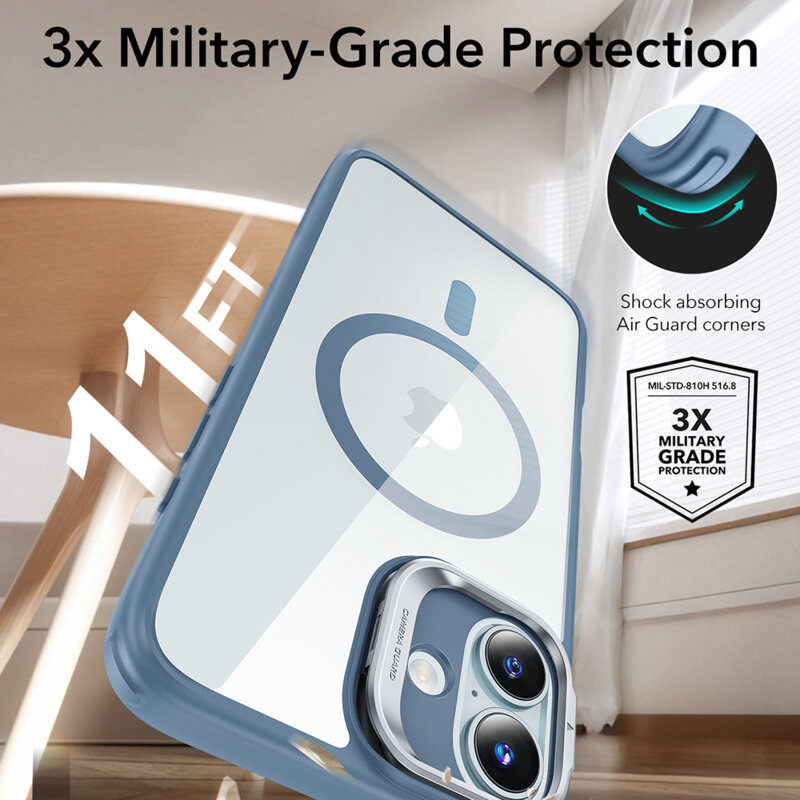 Husa iPhone 16 ESR Classic Hybrid HaloLock Kickstand, bleu