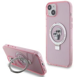 Husa iPhone 15 Karl Lagerfeld Hardcase Ring Stand MagSafe, Karl&Choupette, roz, KLHMP15SHMRSKCP